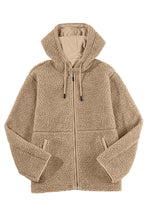 Pale Khaki Fleece Zip Up Drawstring Hooded Pocketed Jacket