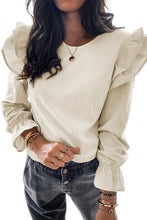 Beige Ruffled Flounce Sleeve Corduroy Blouse