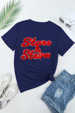 Blue Chenille Stars & Stripes Patched Graphic T Shirt