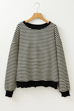 Black Stripe Loose Drop Shoulder Long Sleeve Top