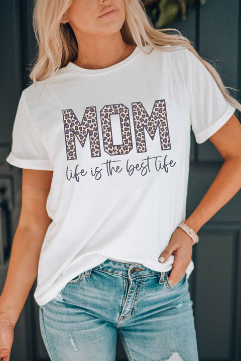 MOM life is the best life Leopard Print Graphic T Shirt