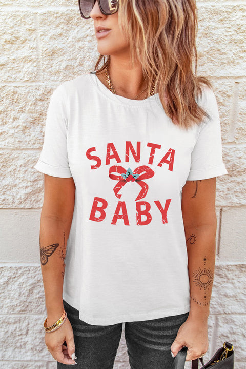 Camiseta blanca con gráfico de lazo de regalo de SANTA BABY