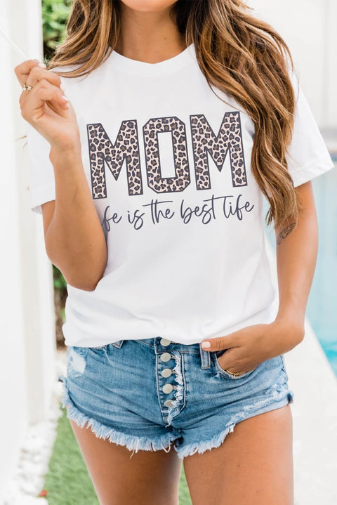 MOM life is the best life Leopard Print Graphic T Shirt