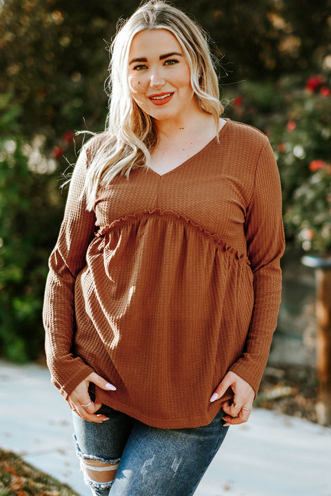 Plus Size Ruffled Waffle Knit Top