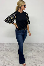 Black Star Sequin Splicing Half Sleeve Top