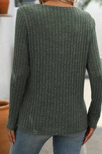 Mist Green Ribbed Long Sleeve Buttoned Strap V Neck Top