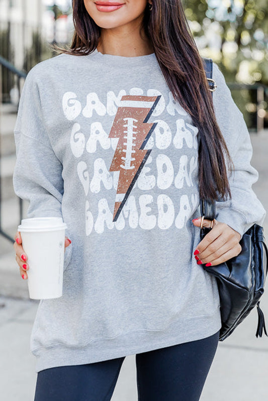 Gray GAME DAY Lightning Rugby Football Print Pullover Sweatshirt