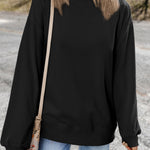 Black Plain Drop Shoulder Crewneck Pullover Sweatshirt