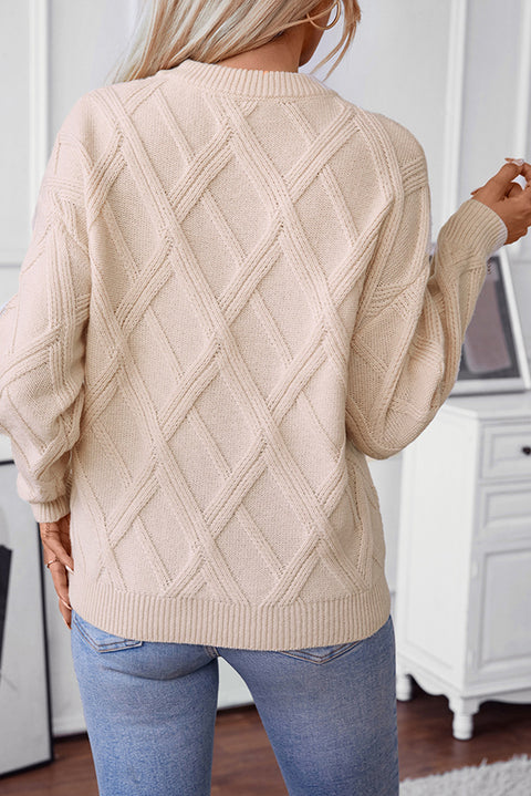 Apricot Diamond Pattern Textured Crew Neck Sweater