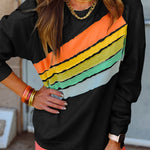 Black Rainbow Colorblock Striped Pullover Sweatshirt