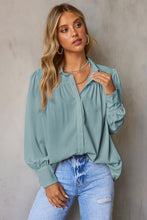 Solid Color Button Up Puff Sleeve Blouse