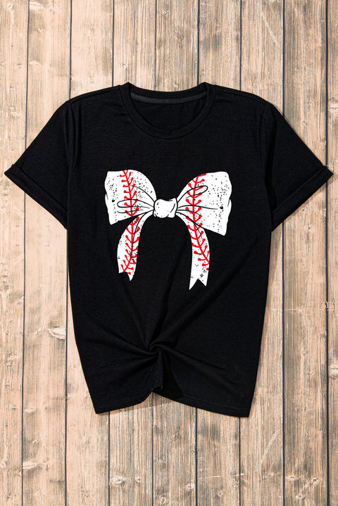 Black Baseball Bowknot Graphic Casual Tee