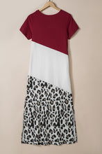 Leopard Color Block Side Slit T Shirt Maxi Dress