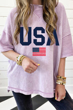 Orchid Petal USA American Flag Print Drop Shoulder Oversized T Shirt