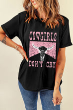 Black COWGIRL DONT CRY Steer Head Print Short Sleeve Top