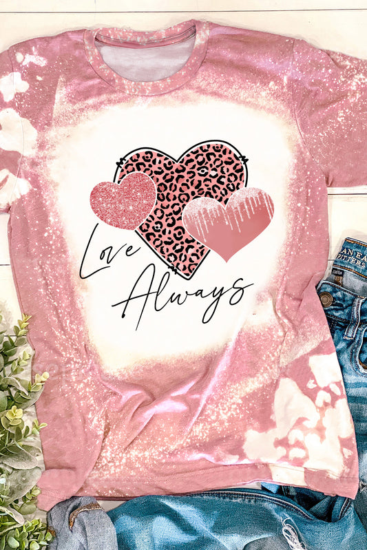 Camiseta con estampado blanqueado de leopardo y corazón Love Always