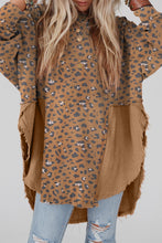 Brown Printed Raw Edge Leopard Patchwork Oversized Blouse