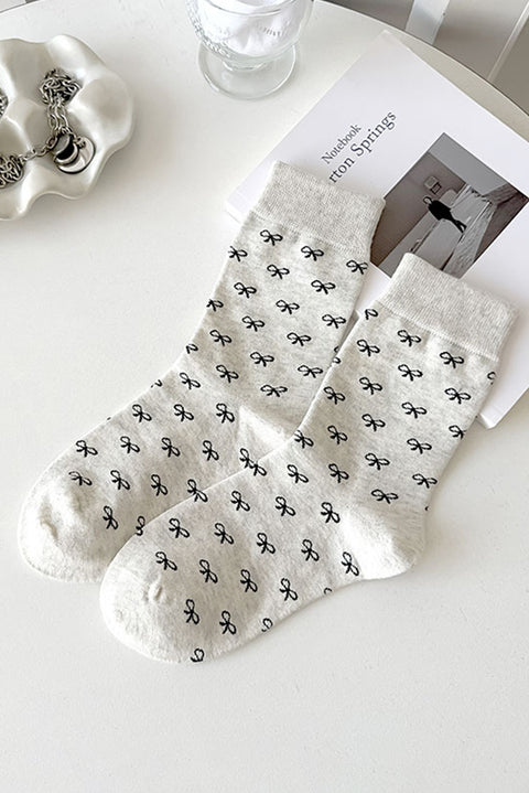 White Bow Knots Ribbed Edge Crew Socks