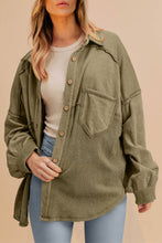 Moss Green Waffle Knit Patchwork Exposed Seam Loose Shacket