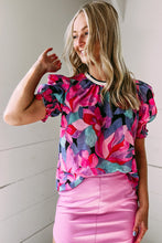 Blusa con estampado floral y mangas abullonadas fruncidas 