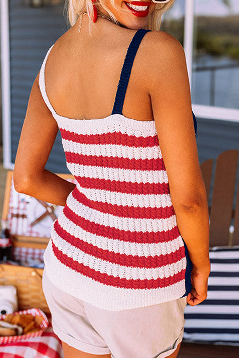 Red Stars and Stripes Flag Pattern Knitted Tank