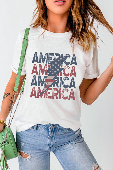 White AMERICA Flag Lightning Graphic Tee