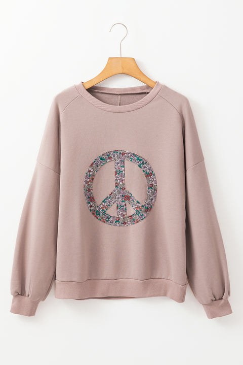 Goat Floral Peace Symbol Drop Shoulder Sweatshirt