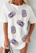 White Sequin American Flag Can Oversized Graphic Tee