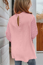 Gossamer Pink Swiss Dot Balloon Sleeve Loose Blouse