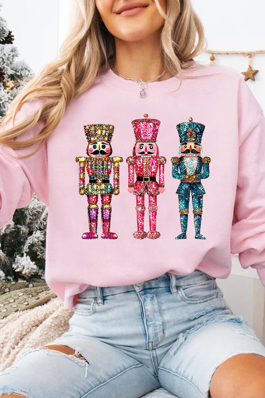 Pink Shimmer Nutcracker Graphic Christmas Pullover Sweatshirt