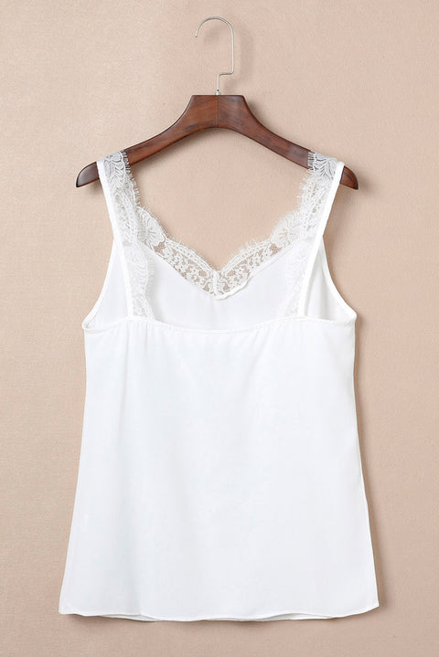 White Bow Knot Print Lace Splicing V Neck Tank Top