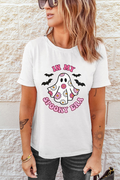 Camiseta blanca con gráfico de fantasma de Halloween EN MI ERA SPOOKY