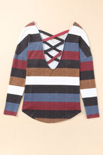 Striped Crisscross Back Long Sleeve Top