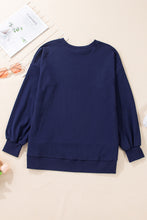 Navy Blue Solid O Neck High Low Hem Pullover Sweatshirt