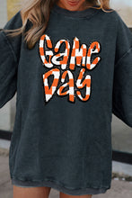 Dark Grey Chenille Checkered Game Day Graphic Drop Shoulder Corded Sweatshirt