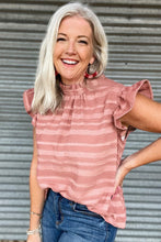 Coral Paradise Stripes Textured Ruffle Sleeve Blouse