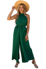 Halter Neck Pleated Wide Leg Jumpsuit with Belt