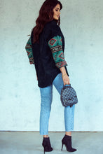 Aztec Pattern Sleeve Pocketed Corduroy Shacket