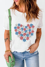 White Daisy Heart Shape Print Round Neck Casual T Shirt