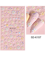 Light Pink Embossed Flower Heart Shape Self-Adhesive Nail Stickers