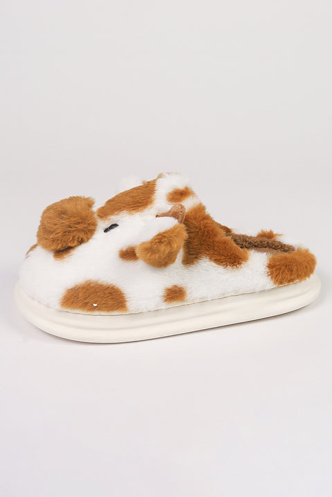 Coffee Plush Cartoon Cow Thermal Home Slippers