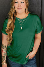 Dark Green Round Neck Rolled Sleeve Plus Size T-shirt