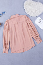 Solid Color Button Up Puff Sleeve Blouse