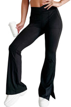 Black Cross Waist Pocketed Split Hem Flared Leggings