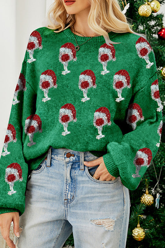 Dark Green Cheer for Christmas Round Neck Casual Sweater