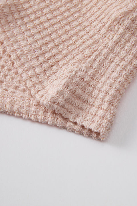 Light Pink Waffle Knit Drop Shoulder Long Sleeve Top