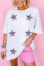 White Sequin American Flag Star Graphic Tunic T Shirt