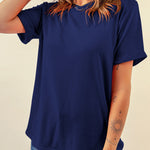 Blue Casual Plain Crew Neck Tee