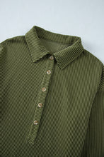 Moss Green Corded Buttons Placket Drop Shoulder Collared Shift Dress