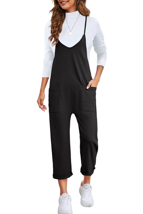 Pocketed Adjustable Spaghetti Strap Straight Leg Jumpsuit